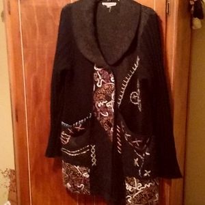 Knit sweater coat three button front 3/4 length